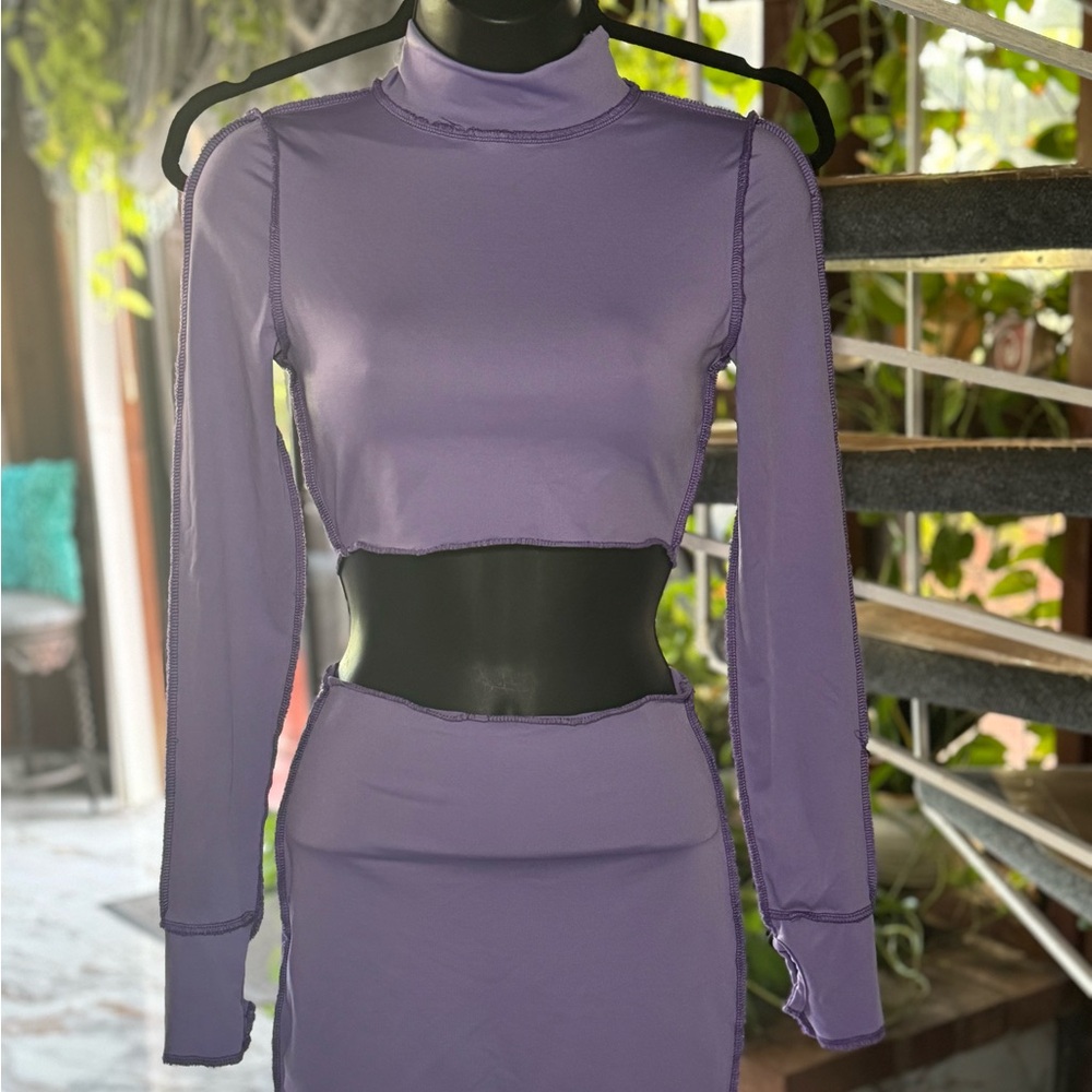 Elegant Purple Long-Sleeve Two Piece Skirt Set